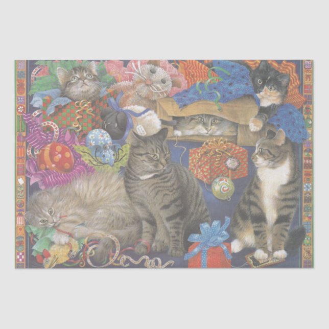 SEDA PAPEL DE TECIDO DE NATAL PINTADO DE GATO ADORÁVEL (Frente )