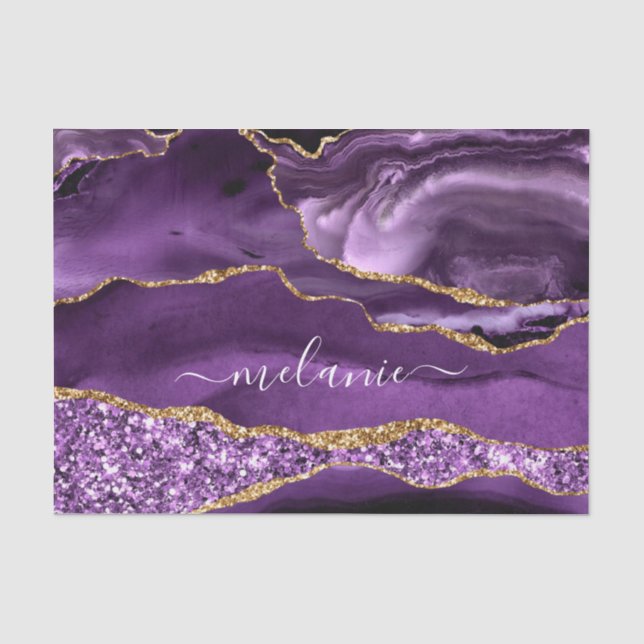 Seda Papel de Tecido de Nome Personalizado Glitter Dour (Frente )