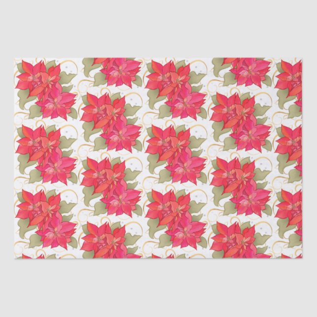 Seda Papel de Tecido de Poinsettias de Natal Clássico (Frente )