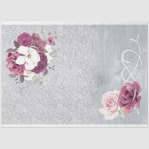 Seda Papel de Tecido de rendas Floral de Prata e Pluma