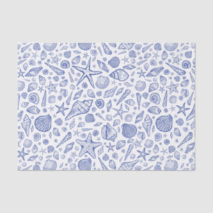 Seda Papel de Tecido de Seashell Ilustrado Azul