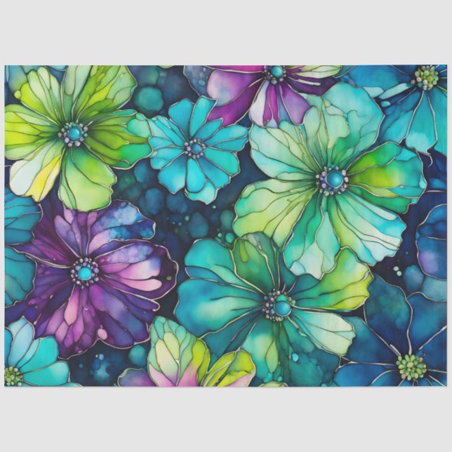 Seda Papel de Tecido de Tinta Floral Colorida (Frente )