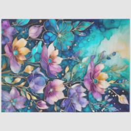 Seda Papel de Tecido de Tinta Floral Colorida