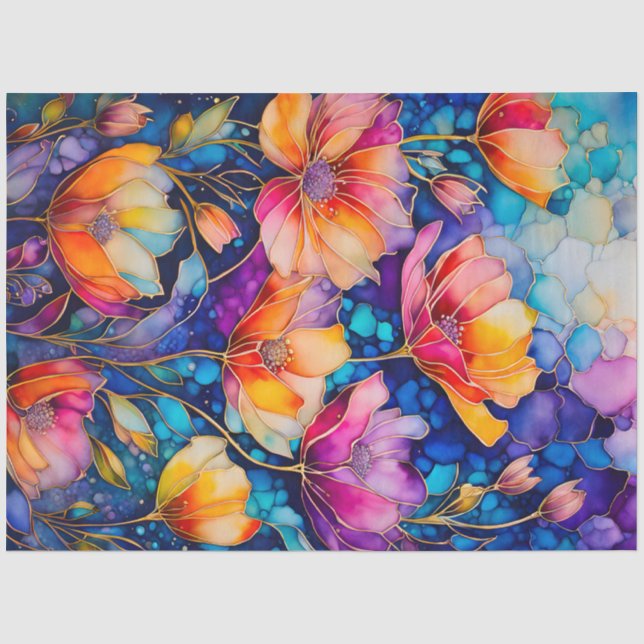 Seda Papel de Tecido de Tinta Floral Colorida (Frente )