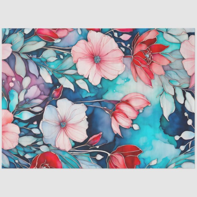 Seda Papel de Tecido de Tinta Floral Colorida (Frente )