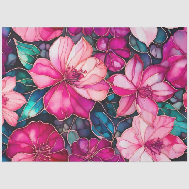 Seda Papel de Tecido de Tinta Floral Colorida (Frente )