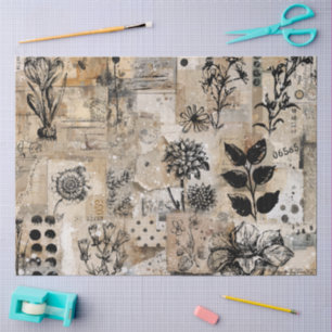 Seda Papel de Tecido Decoupage Colagem Botânica Com Tin