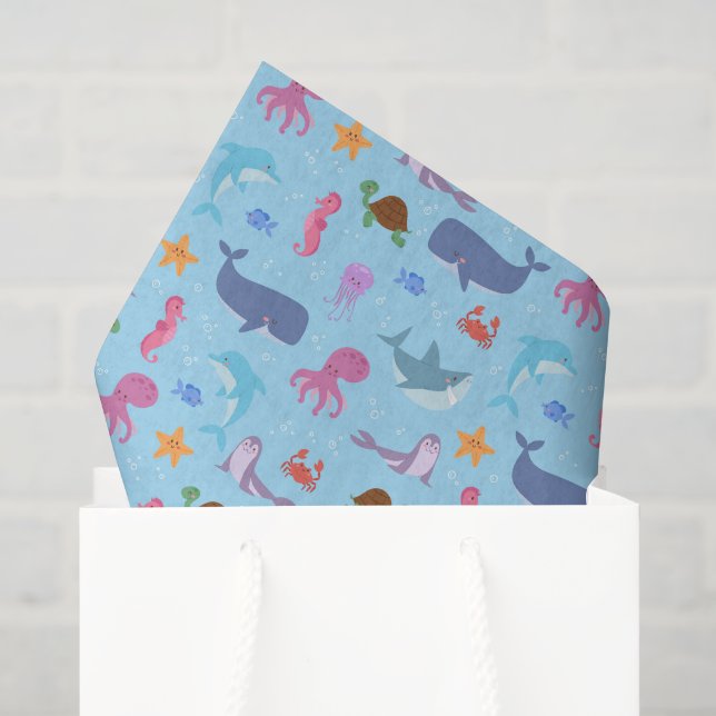 Seda Papel de Tecido Decoupage de Animais Marinhos, Vid (Sacola de presentes)