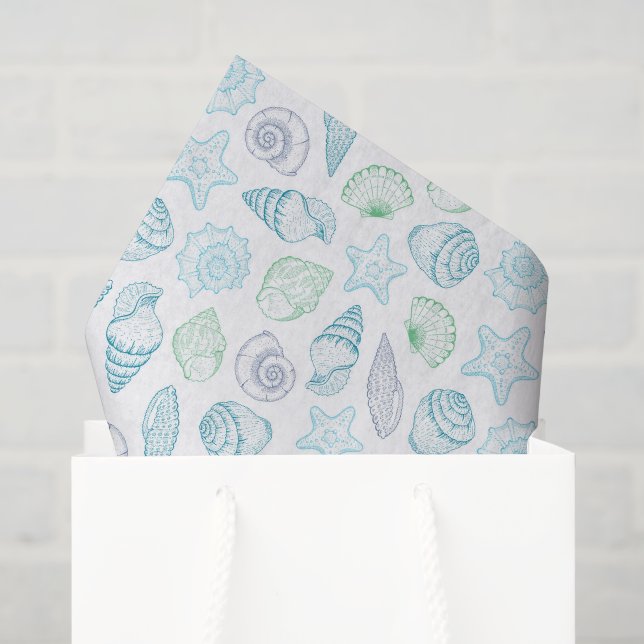 Seda Papel de Tecido Decoupage de Conchas Marinhas, Cos (Sacola de presentes)