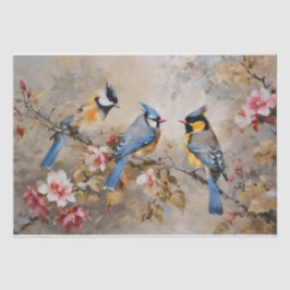 Seda Papel de Tecido Decoupage de Pássaros e Galhos