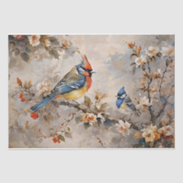 Seda Papel de Tecido Decoupage de Pássaros e Galhos