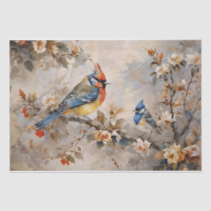 Seda Papel de Tecido Decoupage de Pássaros e Galhos