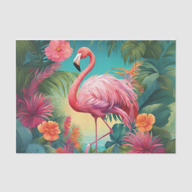 Seda Papel de Tecido Decoupage Flamingo Trópicos (Frente )