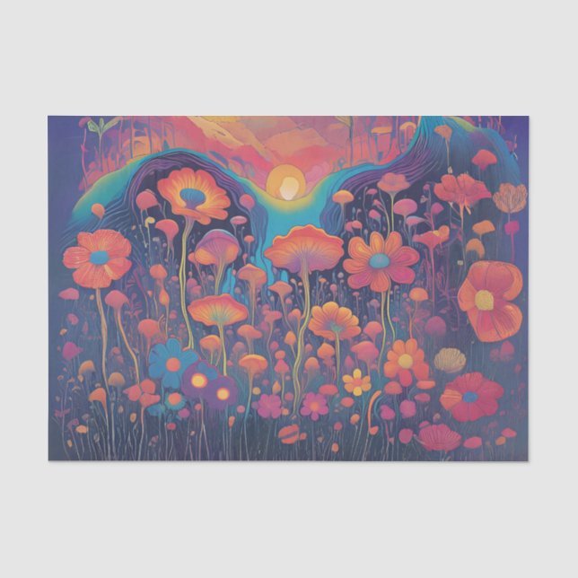 Seda Papel de Tecido Decoupage Flores Retro Groove (Frente )
