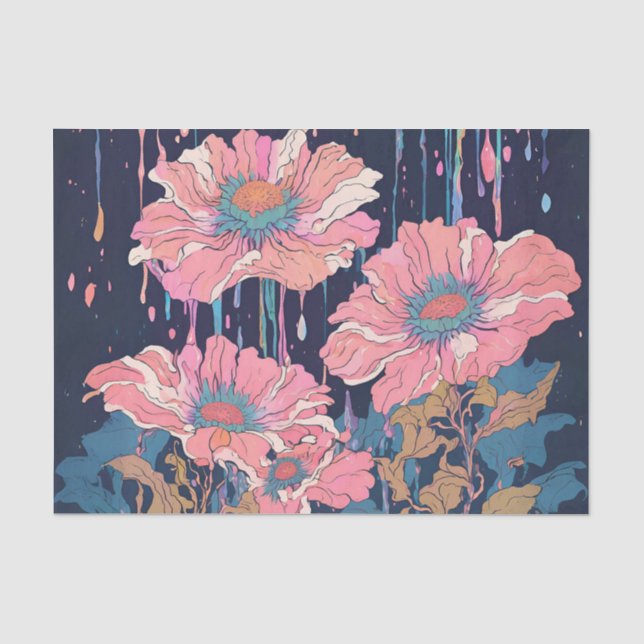 Seda Papel de Tecido Decoupage Florespingando (Frente )