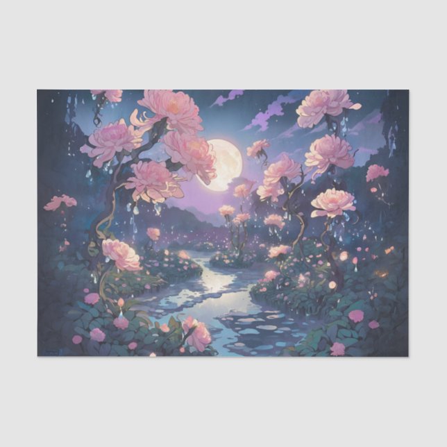 Seda Papel de Tecido Decoupage Jardim da Chuva ao Luar (Frente )