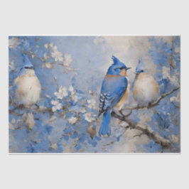 Seda Papel de Tecido Decoupage Pássaros Azuis e Flores