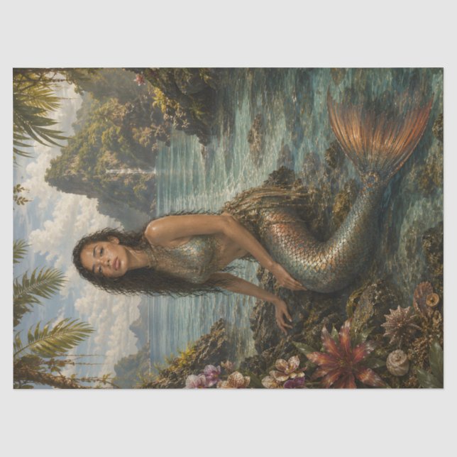 Seda Papel de Tecido Decoupage Sereia Tropical | Costa  (Frente )