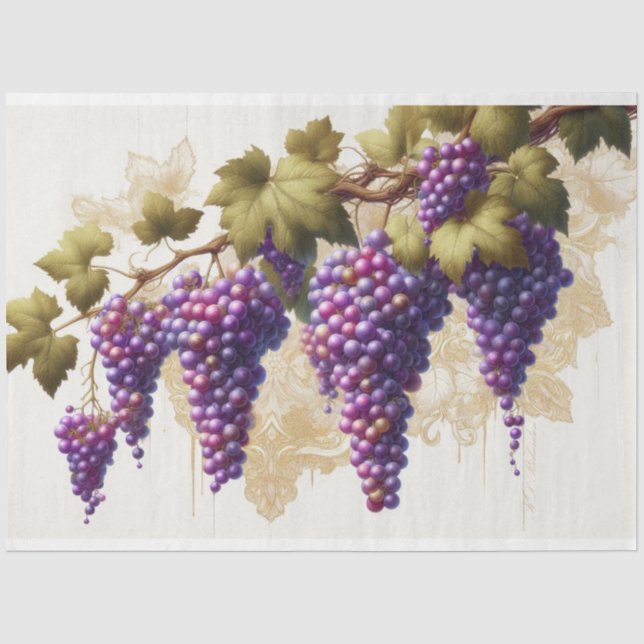 Seda Papel de Tecido Desumbrado da Flora de Uvas (Frente )