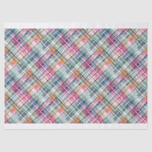 Seda Papel de Tecido Diagonal de Xadrez Preppy Madras (Frente )