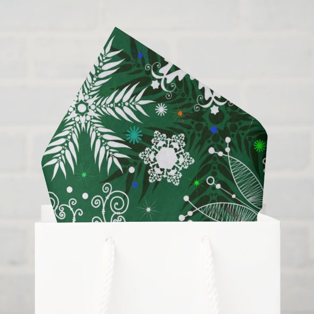 Seda Papel de tecido em flocos de neve verde de Natal (Sacola de presentes)