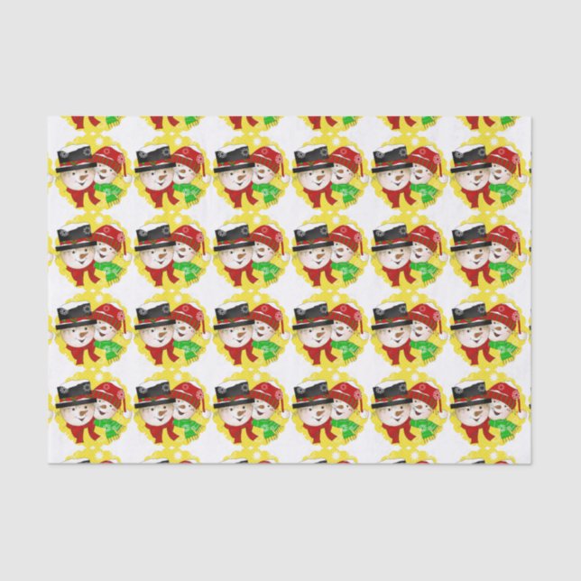 Seda Papel de Tecido Feriado do Casal Snowman (Frente )