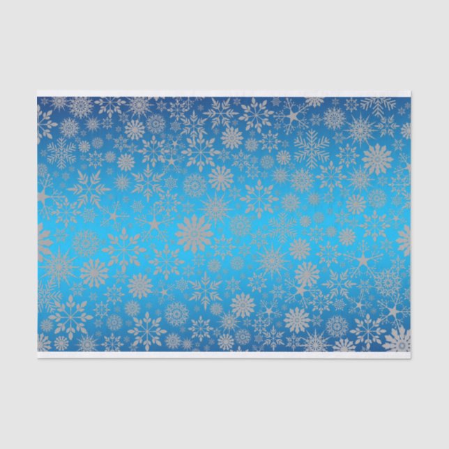 Seda Papel de Tecido Floco de Neve Azul e Prateado de N (Frente )