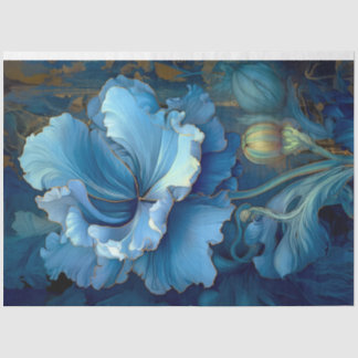 Seda Papel de Tecido Flor Pintado Azul