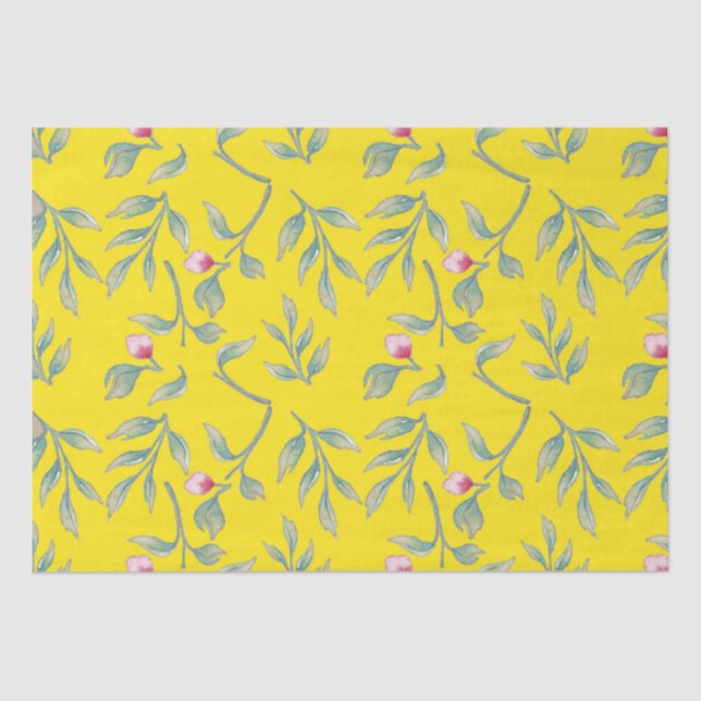 Seda Papel de Tecido Floral Amarelo (Frente )