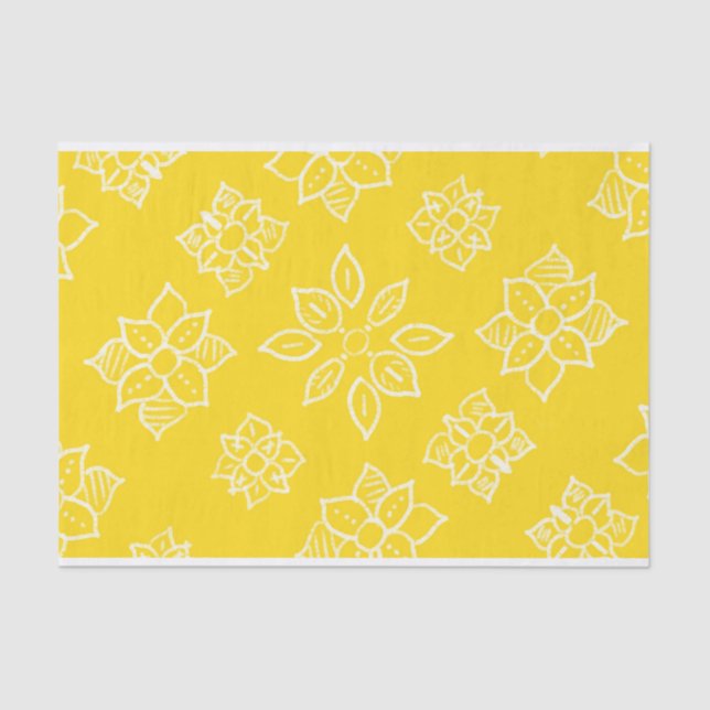 Seda Papel De Tecido Floral Amarelo-Batik (Frente )