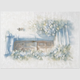 Seda Papel de Tecido Floral Azul