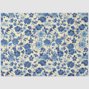 Seda Papel de Tecido Floral Azul