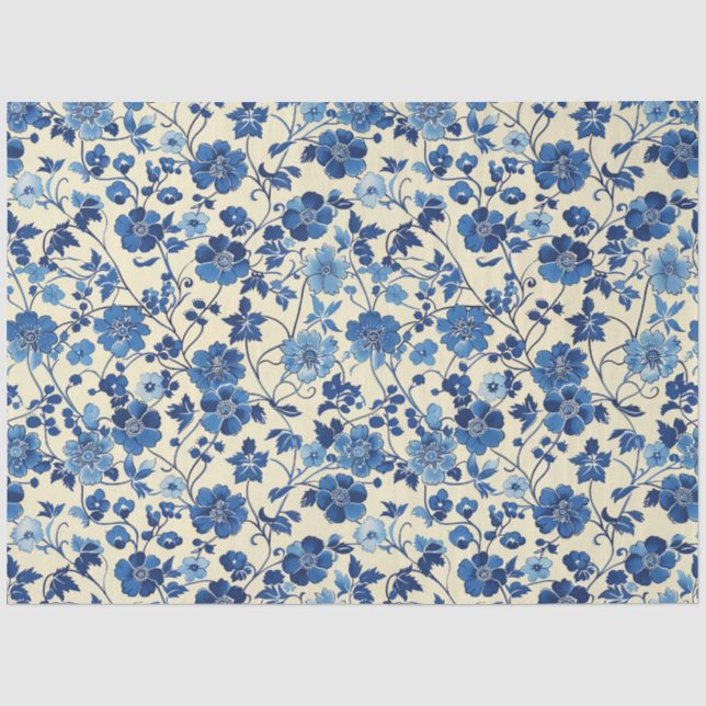 Seda Papel de Tecido Floral Azul (Frente )