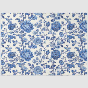Seda Papel de Tecido Floral Azul