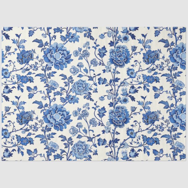 Seda Papel de Tecido Floral Azul (Frente )