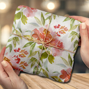 Seda Papel de Tecido Floral Vermelho Aquarela