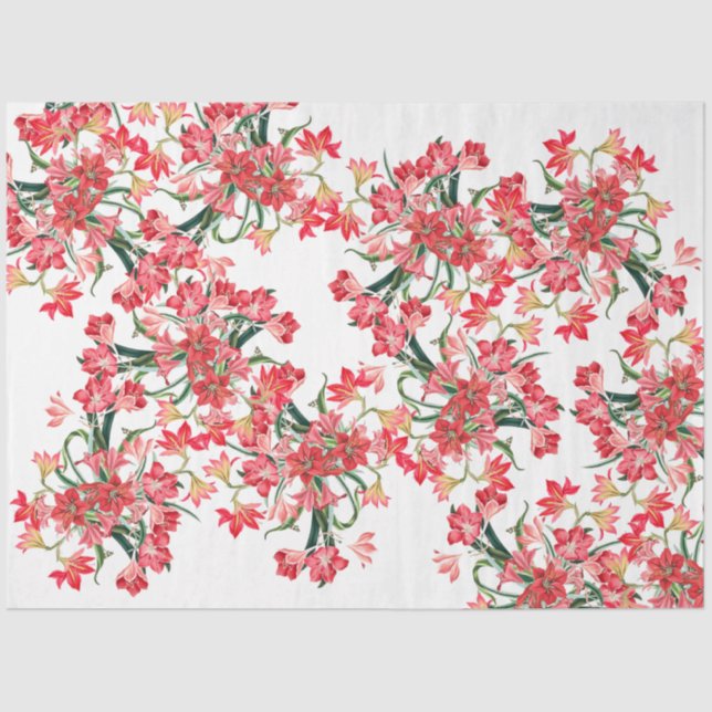 Seda Papel de Tecido Floral Vermelho Flores Amarylis (Frente )