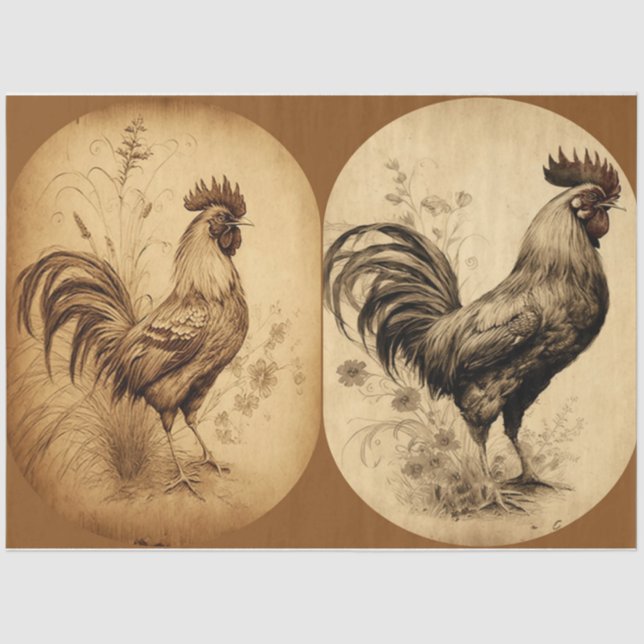 Seda Papel de Tecido Grungy Roosters (Frente )