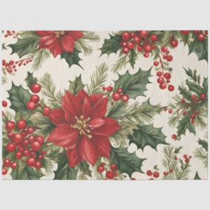 Seda Papel de Tecido Holly e Red Berries de Natal
