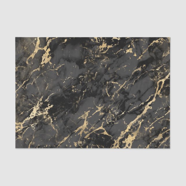 Seda Papel de Tecido Marble Preto e Dourado (Frente )