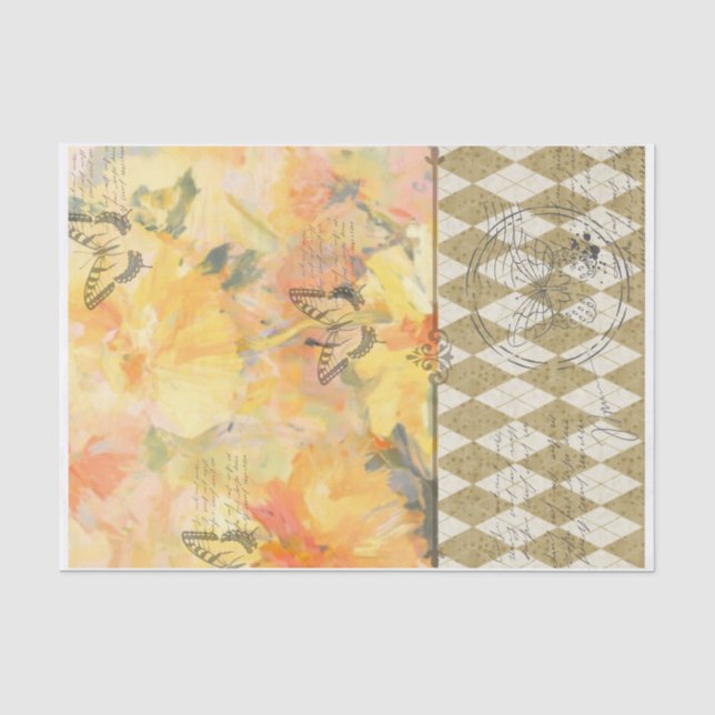 Seda Papel de Tecido para Decoupage Botânico Prado das  (Frente )