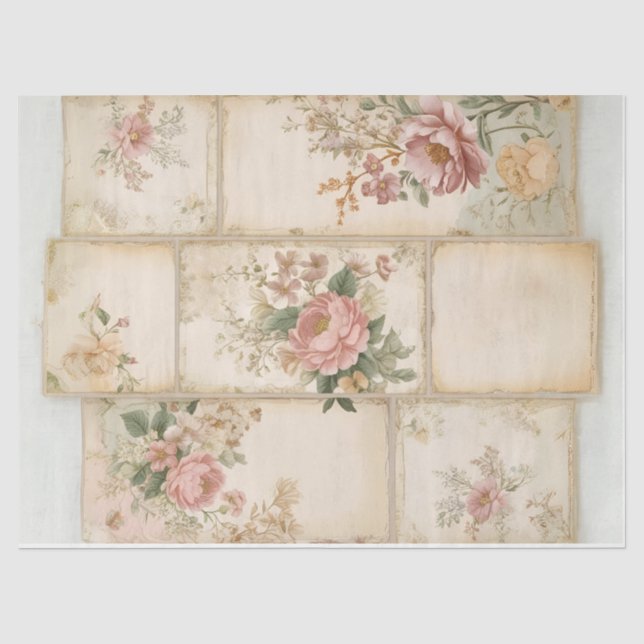 Seda Papel de Tecido para Decoupage com Blocos Florais  (Frente )
