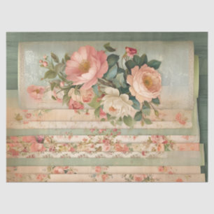 Seda Papel de Tecido para Decoupage Floral Rústico Vint