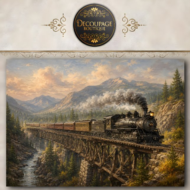Seda Papel de Tecido para Decoupage Ponte Ferroviária d (Mountain Railroad Bridge Decoupage Tissue Paper)