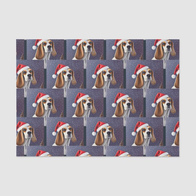 Seda Papel de Tecido para Papais noeis de Natal Beagle (Frente )
