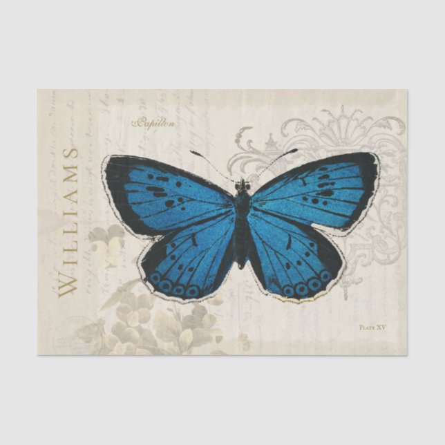 Seda Papel de Tecido Personalizado com Borboleta Azul V (Frente )
