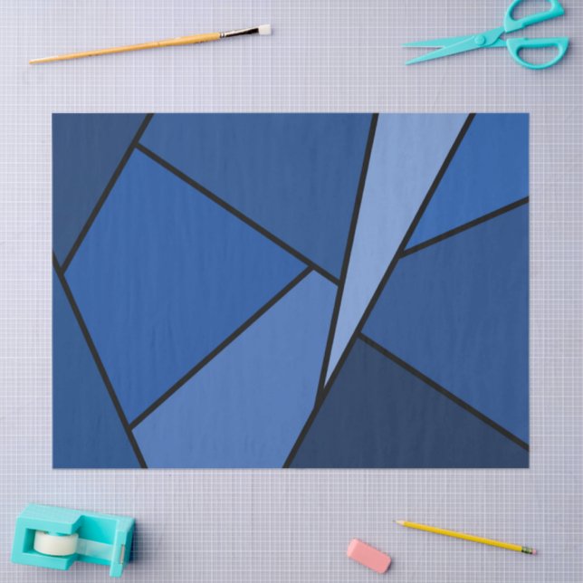 Seda Papel de Tecido Poligões Azul abstrato (Arte )