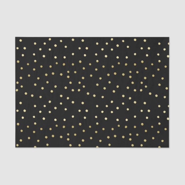 Seda Papel de Tecido Polkadot Dourado e Preto Confetti (Frente )