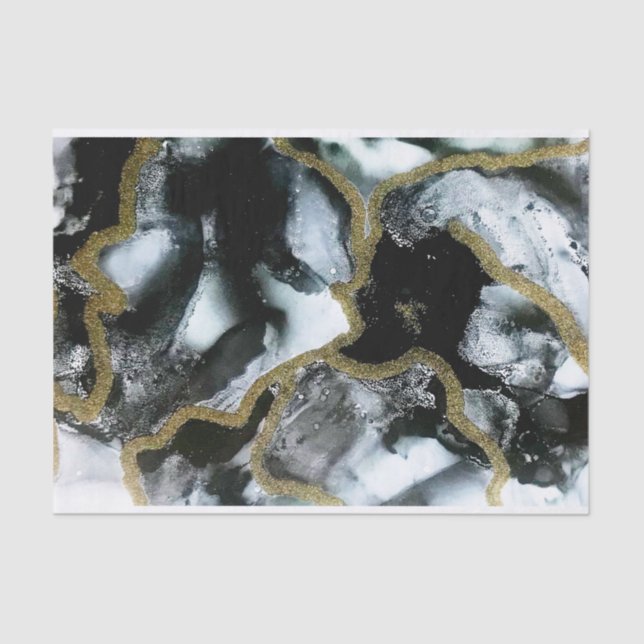 Seda Papel de Tecido Preto, Branco e Dourado | Moderno/ (Frente )