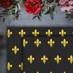 Seda Papel de tecido preto com flor de ouro de Lis